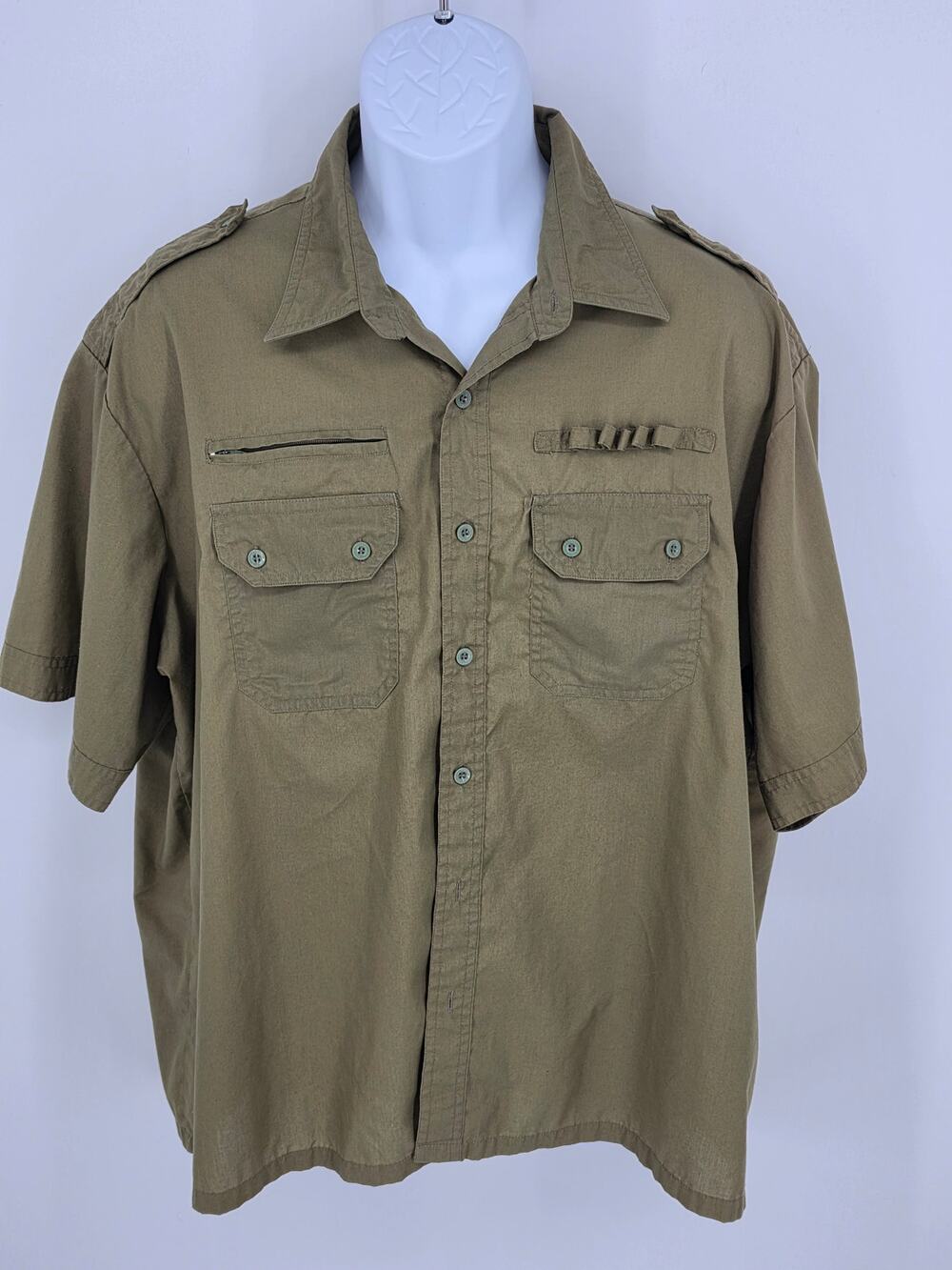 French Connection Shirt 18.5 2XL Brown Perma Press Safari Tactical Retro